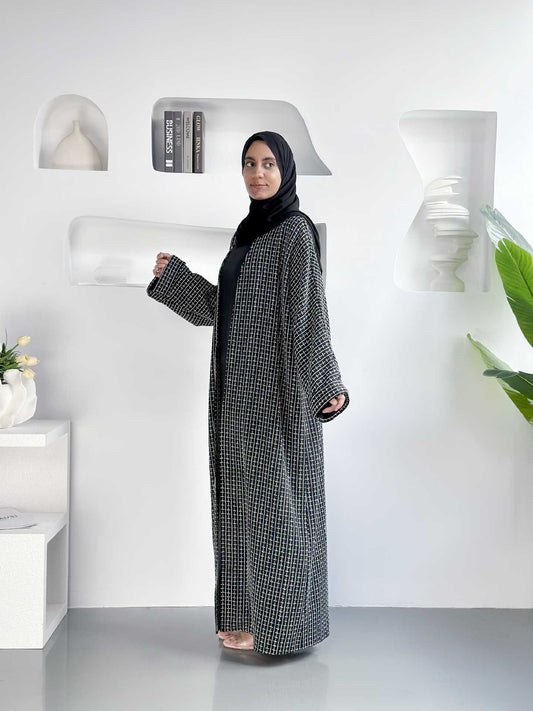 White Striped Black Abaya