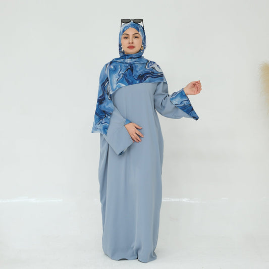 Printed Cuffs Abaya Dress with Hijab