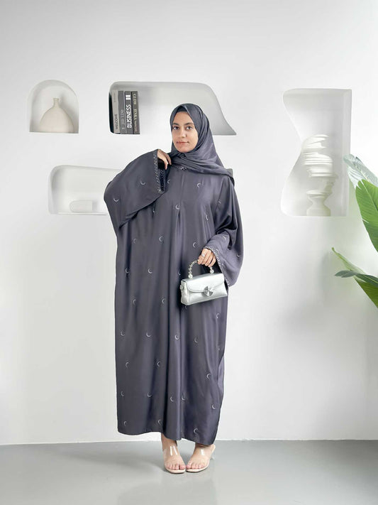 Solid Color Moon Embroidery Abaya