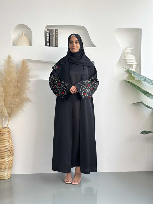 Black Embroidered Abaya with Hijab
